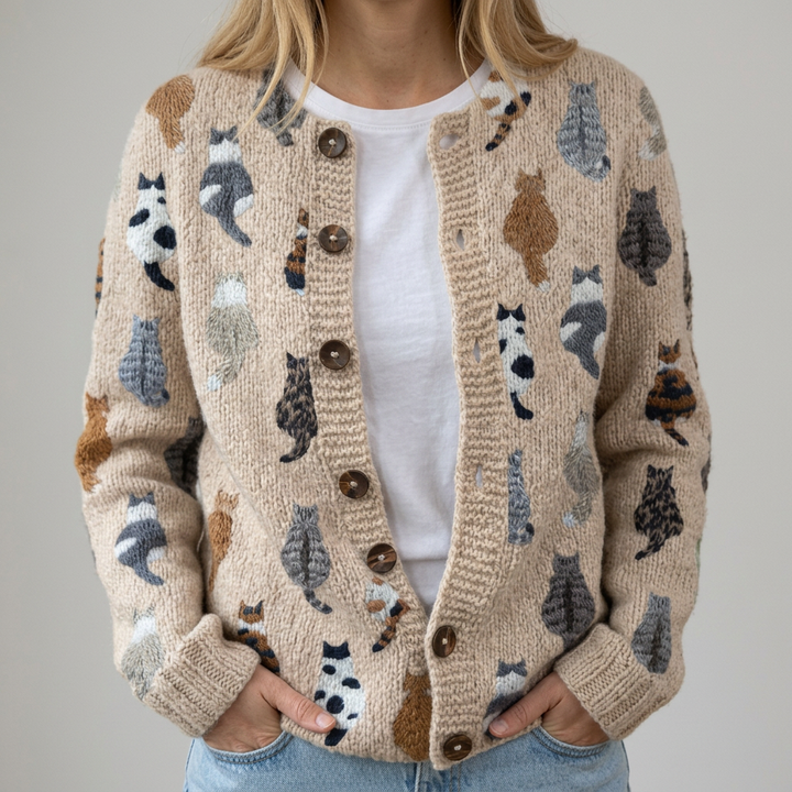 Stella | Cozy Cat-Pattern Cardigan