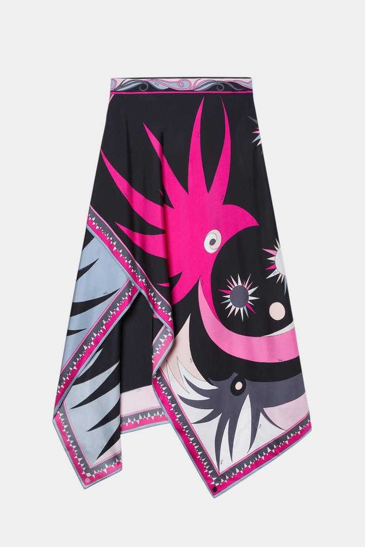 Lavinia Halter Top and A-Line Skirt Set in Black and Pink Abstract Design