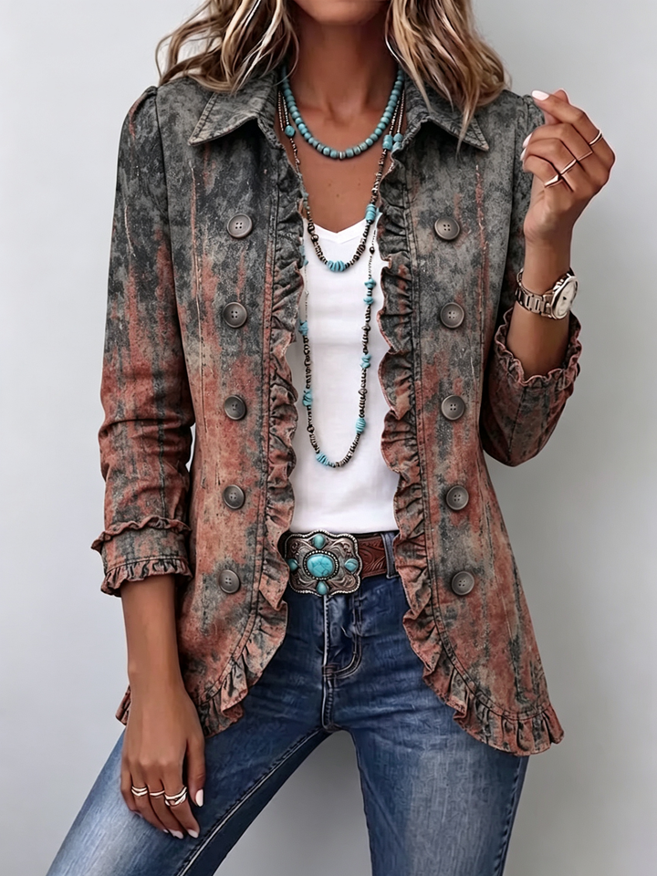 Concetta | Vintage Gradient Textured Print Ruffle Jacket
