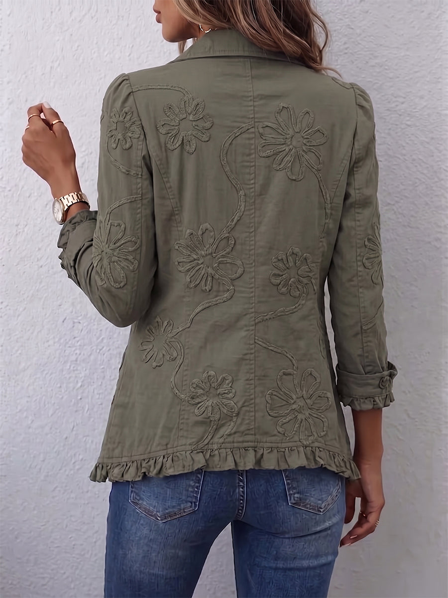 Alice | Boho-Chic Floral Embroidered Utility Ruffled Trim Jacket
