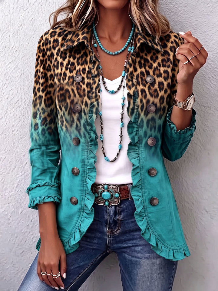 Alma | Leopard Ombre Ruffle Blazer Jacket