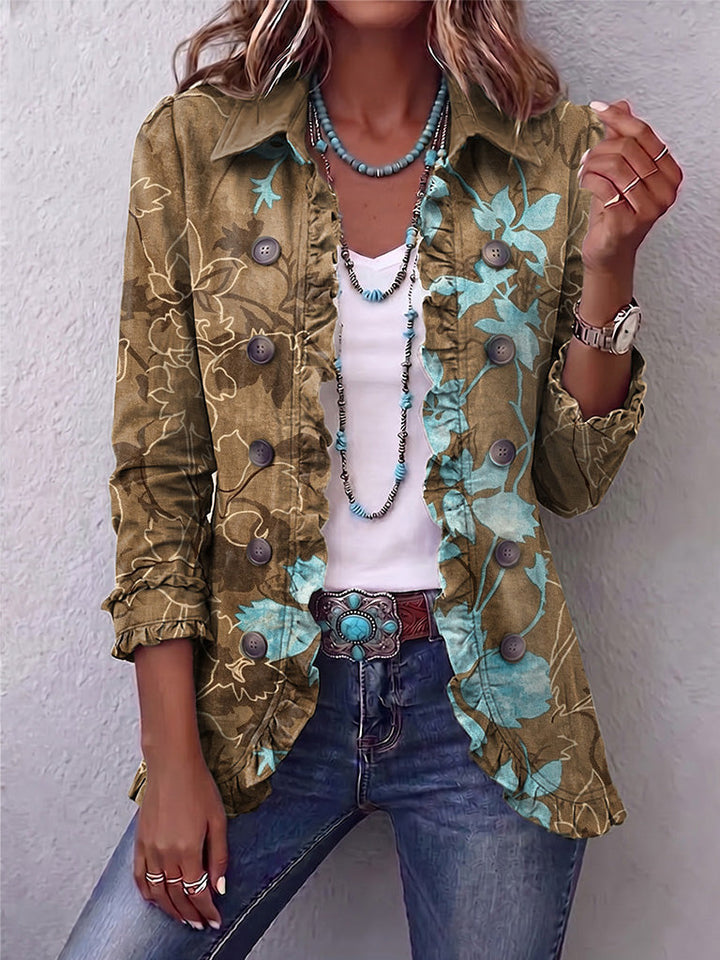 Caterina | Boho Gradient Vintage Floral Ruffle Jacket