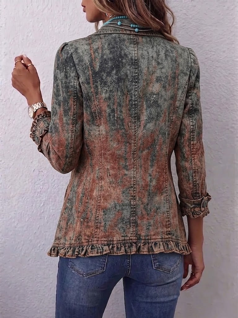 Concetta | Vintage Gradient Textured Print Ruffle Jacket