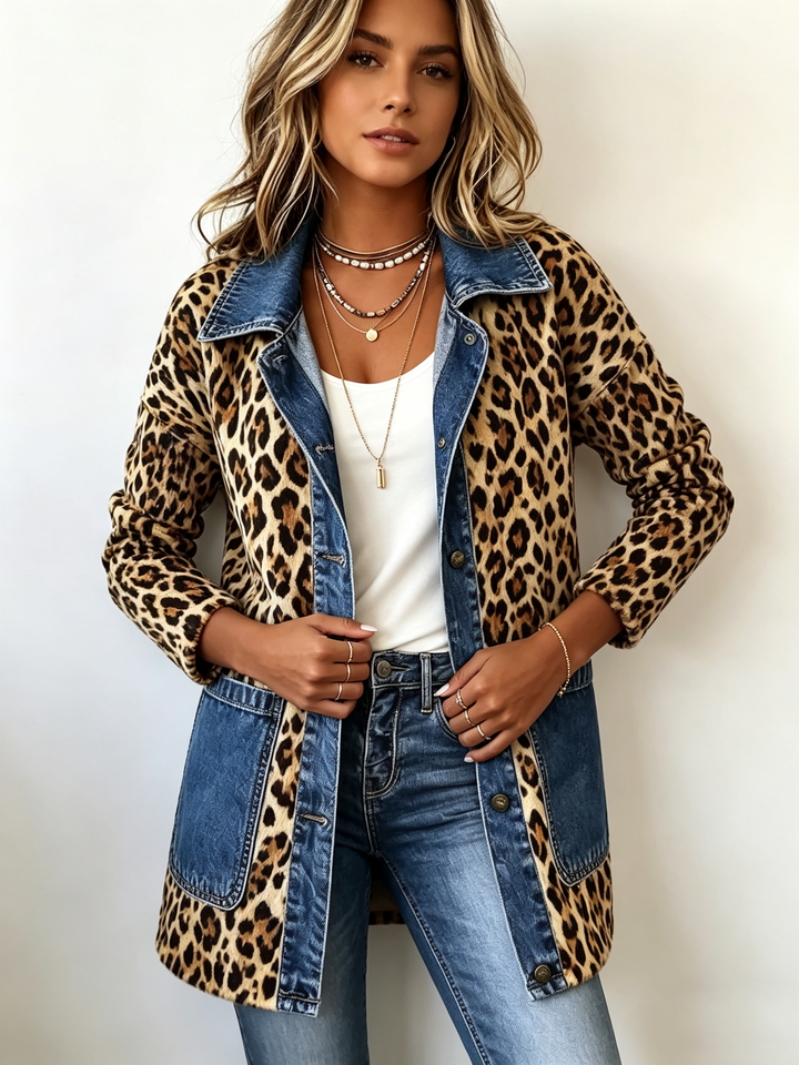 Bruna | Long Leopard and Denim Jacket