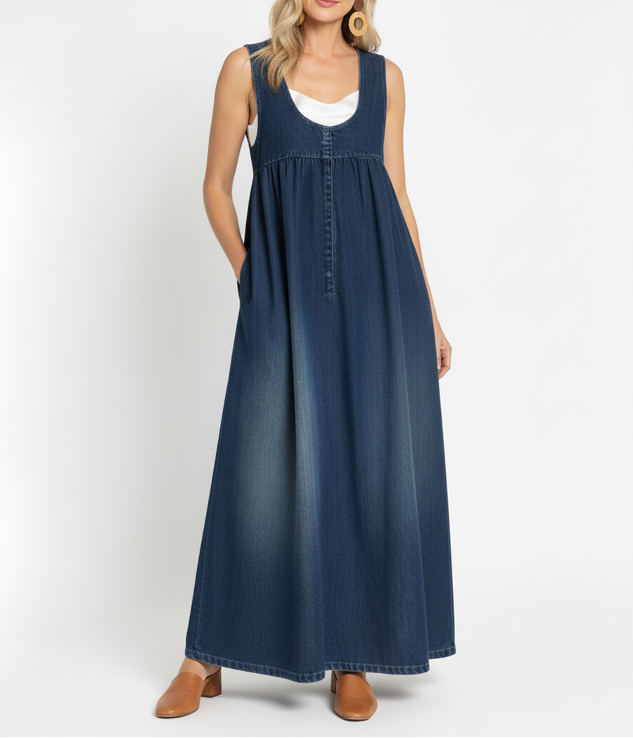 Elena | Vintage Denim Maxi Dress