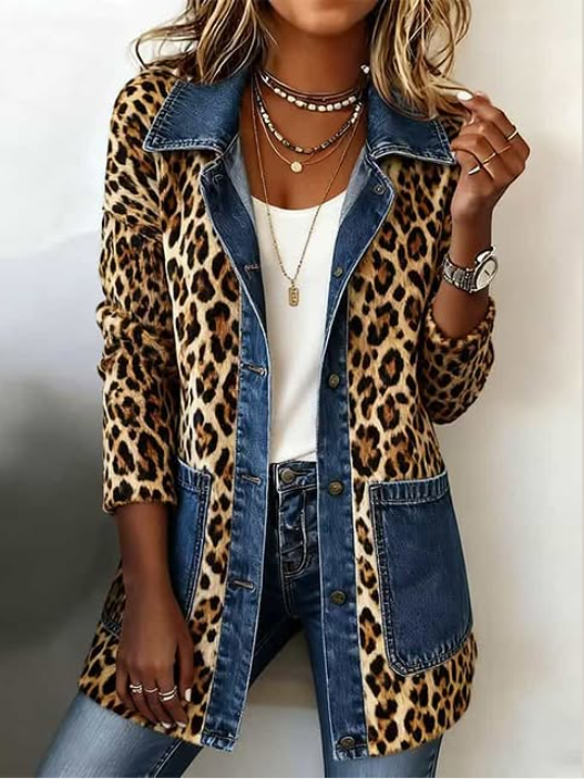 Bruna | Long Leopard and Denim Jacket