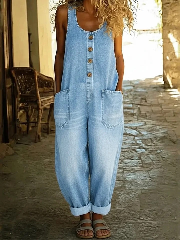 Delfina | Vintage-Wash Denim Jumpsuit