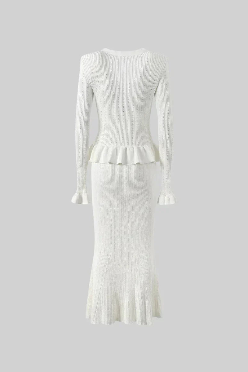 Sofia Knit Ensemble: Ruffled Cardigan and Flared Midi Skirt