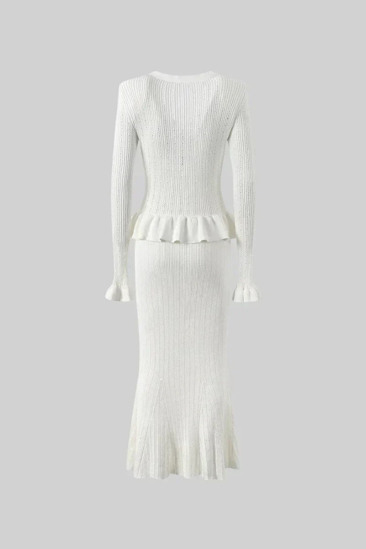 Sofia Knit Ensemble: Ruffled Cardigan and Flared Midi Skirt