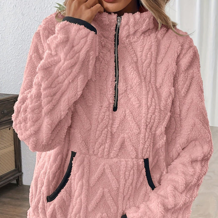 Candida | Pink Fuzzy Half-Zip Sweatshirt with Pockets
