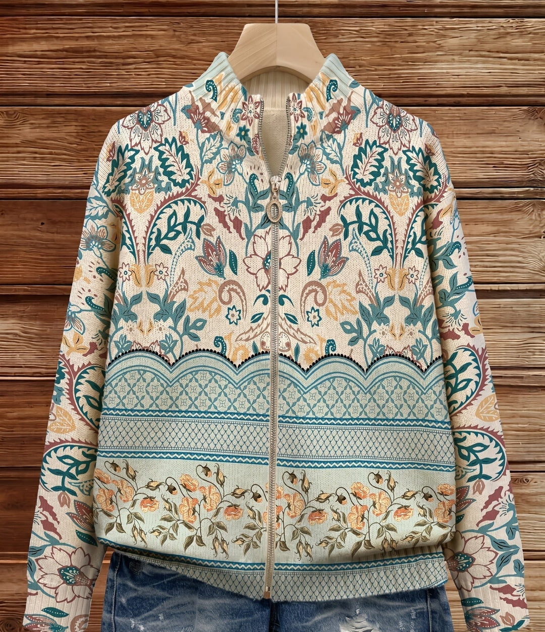 Luciana | Botanical Border Zip Cardigan