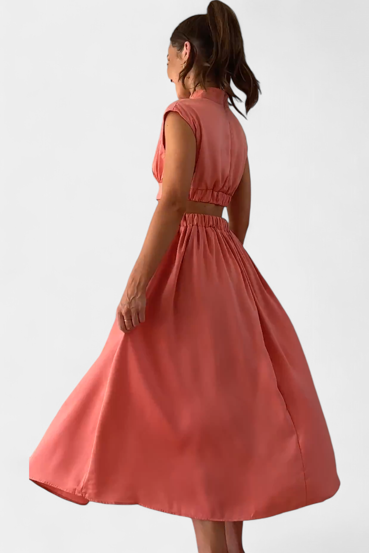 Marina High Neck Top and Flowing Skirt with Side Slits